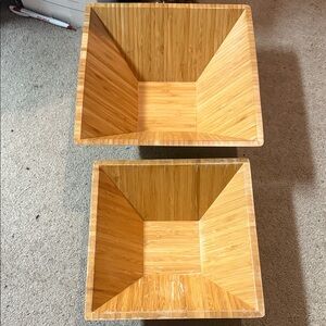 Set of 2 Pampered Chef  Bamboo Bowl  Square Use for Salad Fruit Chips Crackers